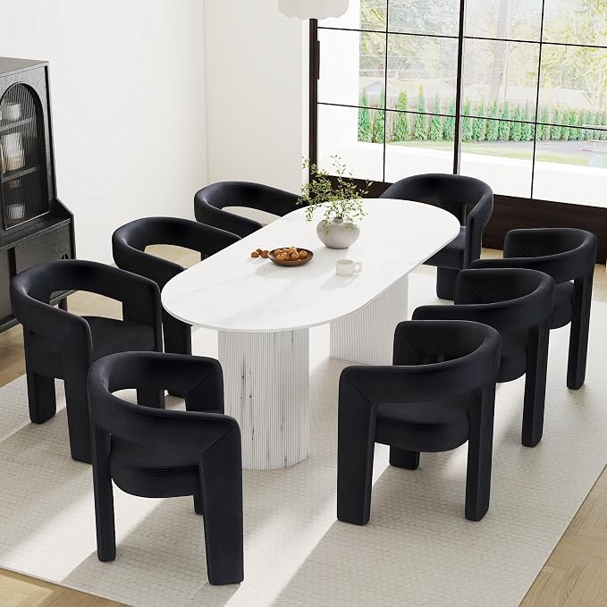 RIVOVA Modern Barrel Dining Chairs Set of 8, Velvet Upholstered Accent Side by RIVOVA
