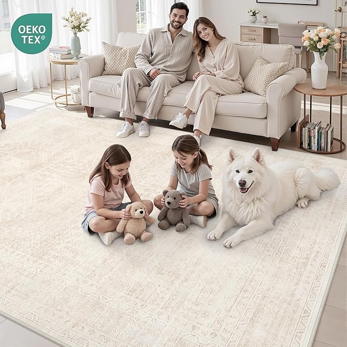 5x7 Area Rugs for Living Room: Vintage Boho Neutral Washable Rug Indoor Soft - Image 8