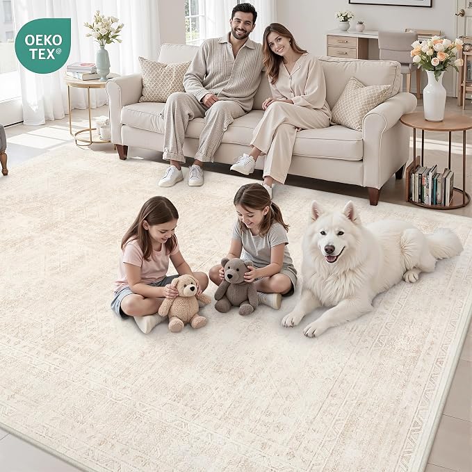 Area Rugs 9x12 Living Room: Vintage Boho Neutral Washable Rug Indoor Soft Large - Image 7