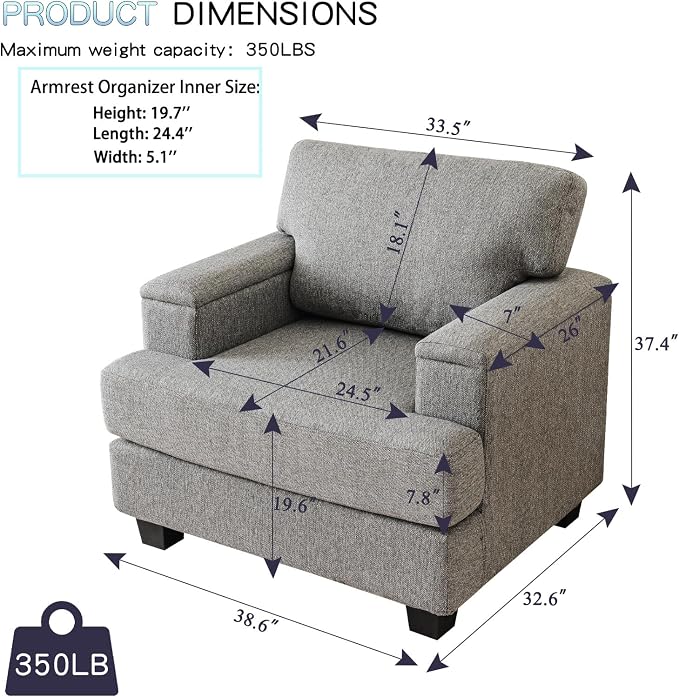 Rexulqo Oversized Accent Chair Set of 2, Upholstered Armchair - Image 2