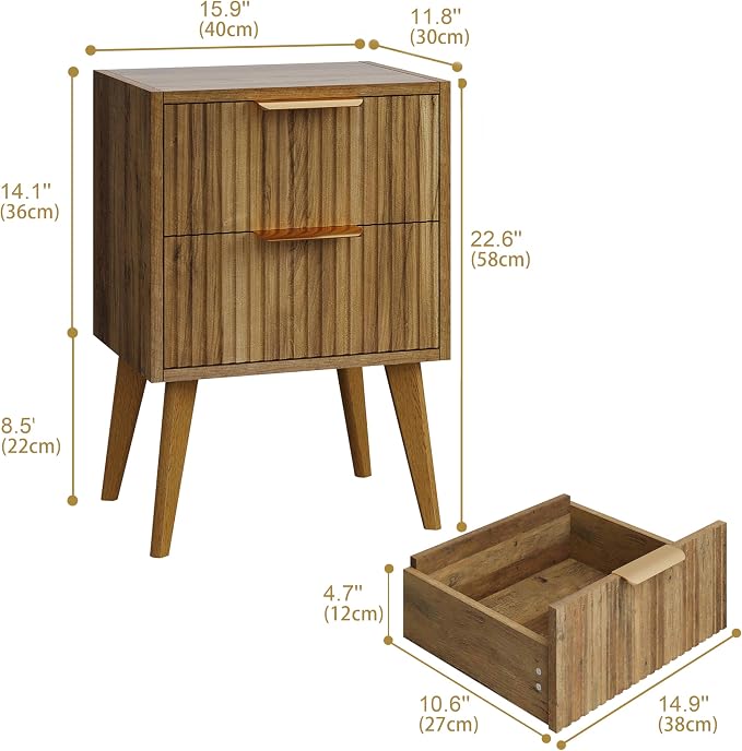 YAUKOMEL Mid Century Modern Nightstand, Small Bedside Table - Image 3