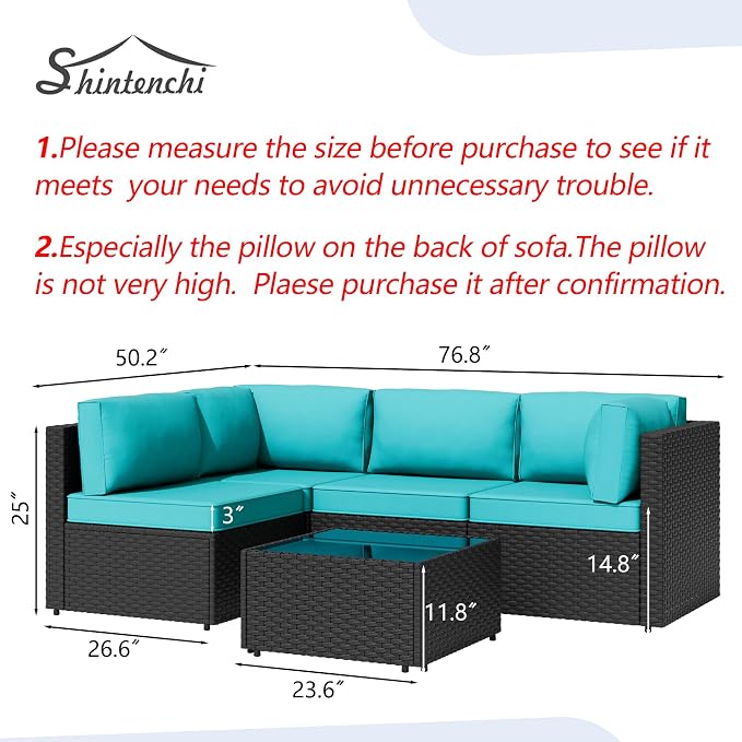 Patio Furniture Sets, 5 Piece Outdoor Sectional Sofas, Wicker Rattan Outdoor - Image 7