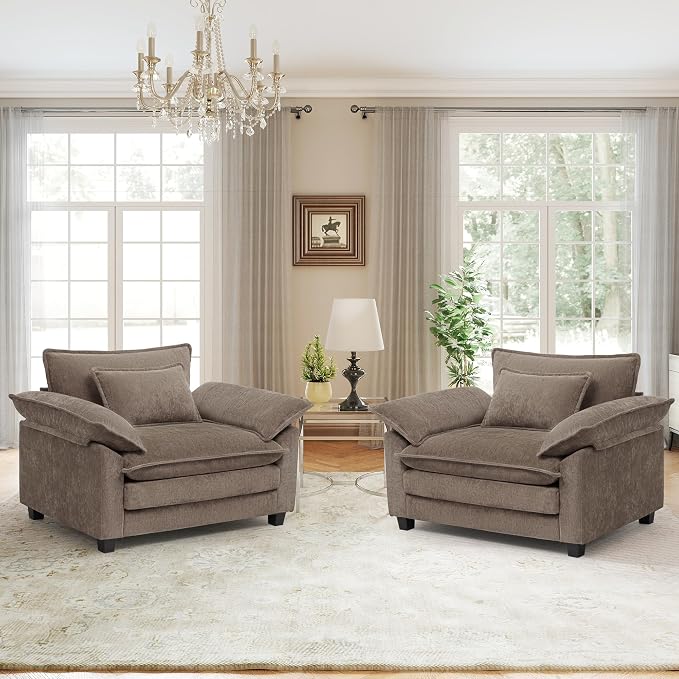 Modern Oversized Accent Chairs Set of 2, Chenille Cloud Sofa Chair by choairy
