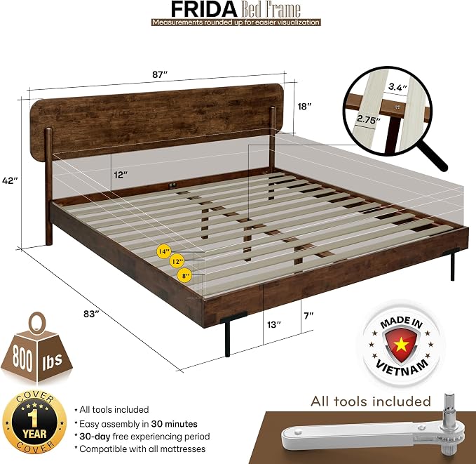 Acacia Frida King Size Bed Frame and Headboard, King Size Platform Bed Frame - Image 2