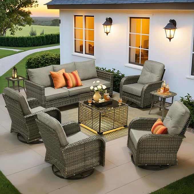 ovios 8 Pieces Patio Furniture Set, Outdoor Wicker Sofa Couch by OVIOS