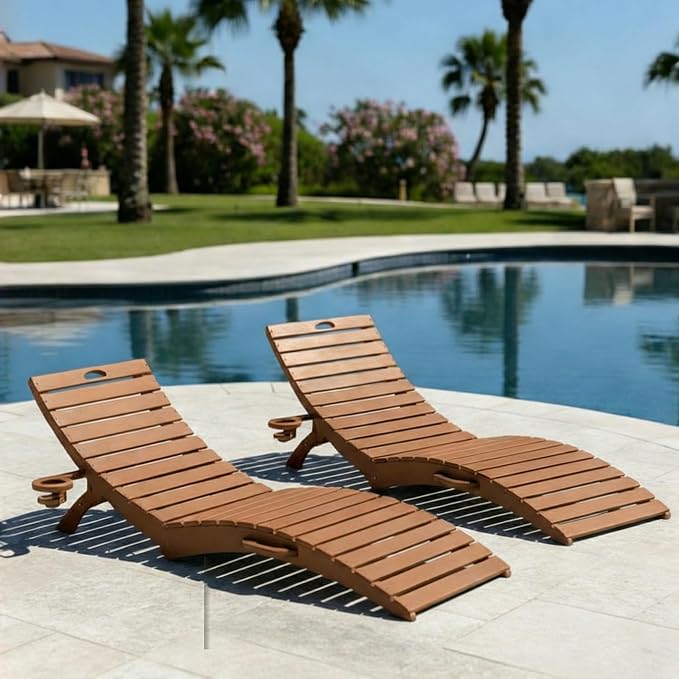 Folding HDPE Pool Lounge Chairs Set of 2, Pre-Assembled Outdoor Chaise Lounge by YourPerfectOutdoorEscape