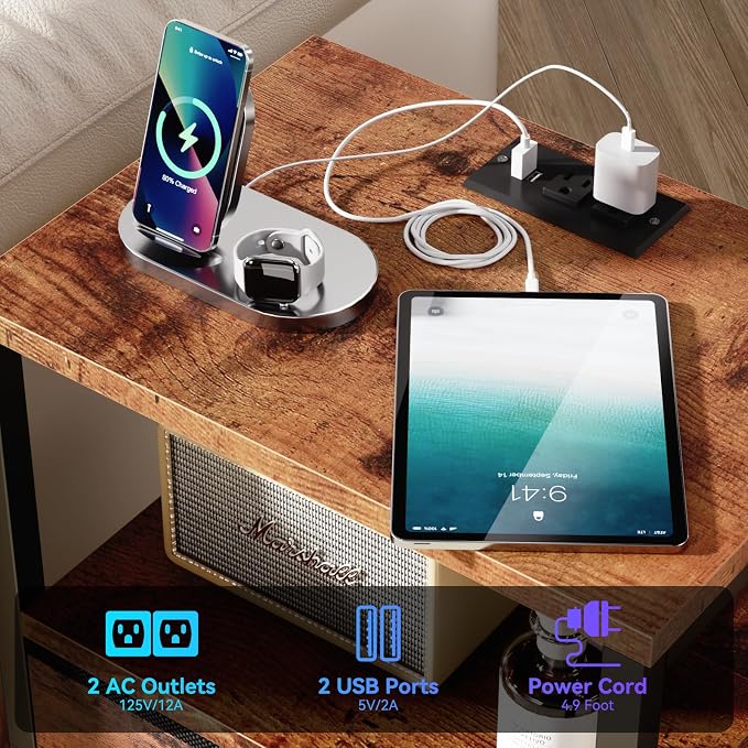 Furologee Nightstands Set of 2 Charging Station, End Tables - Image 4