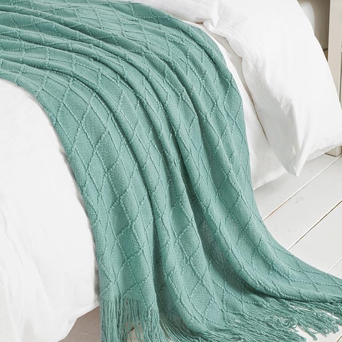 BOURINA Dark Cyan Throw Blanket 50x60 Inches Throw Textured Solid Soft Sofa - Image 6