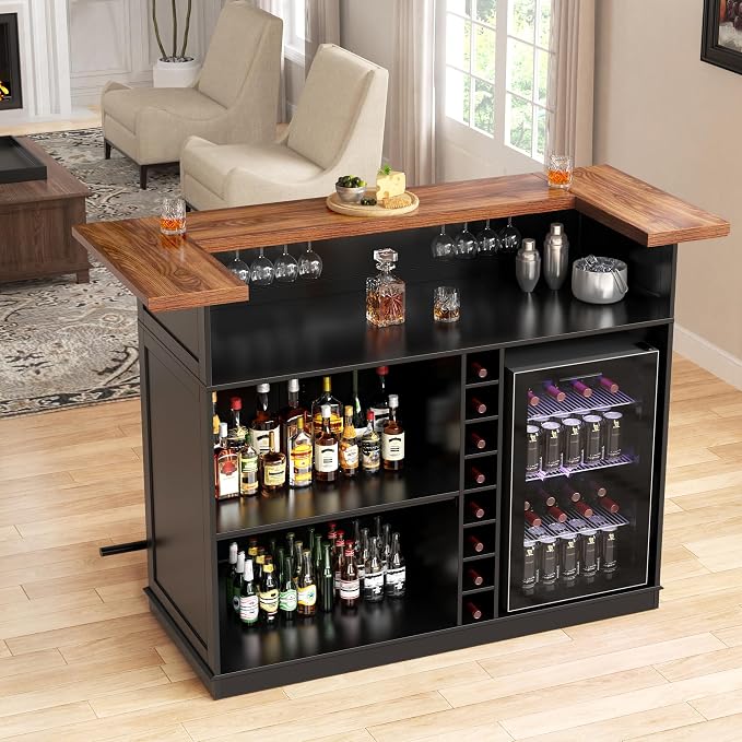 GDLF Home Bar Unit with Fridge Space, U-Shape Liquor Wine Cabinet, 63.1" Mini - Image 4