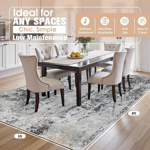 5x8 Area Rugs for Living Room Rug Washable: Abstract Rug for Dining Room - Image 2