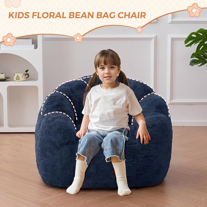 MAXYOYO Kids Bean Bag Chair, Floral Shaped Bean Bag Sofa, Plush Faux Fur - Image 3