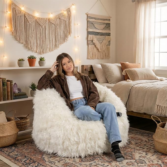 Big Joe Milano Bean Bag Chair, Ivory Shag Fur, Soft Faux Fur, 2.5 feet - Image 7
