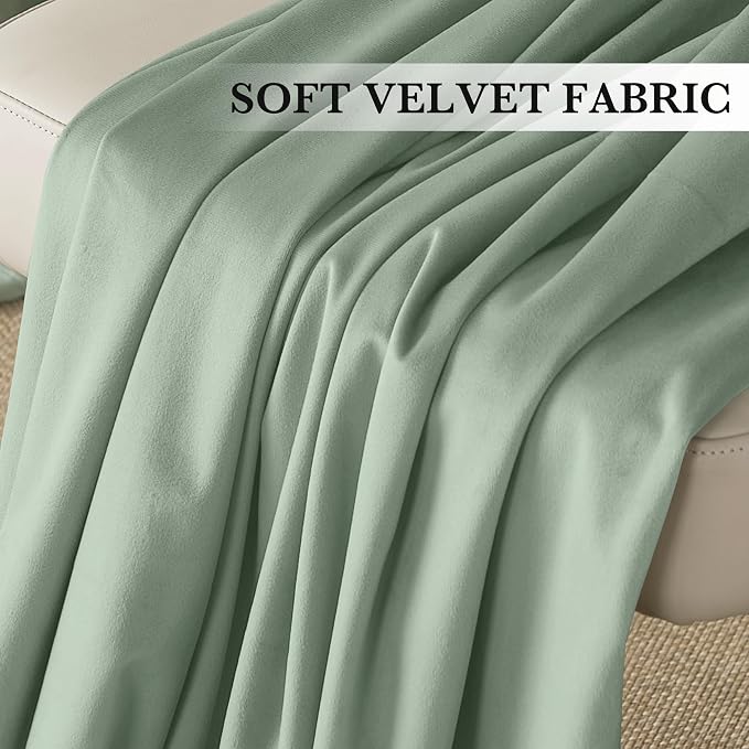 RYB HOME Mint Green Velvet Curtains 96 inches Long, Room Darkening, Floor-Length - Image 4