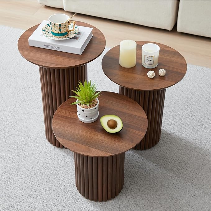 Bifins Round Nesting Coffee Table Set of 3, Mid Century Modern Fluted Coffee - Image 2