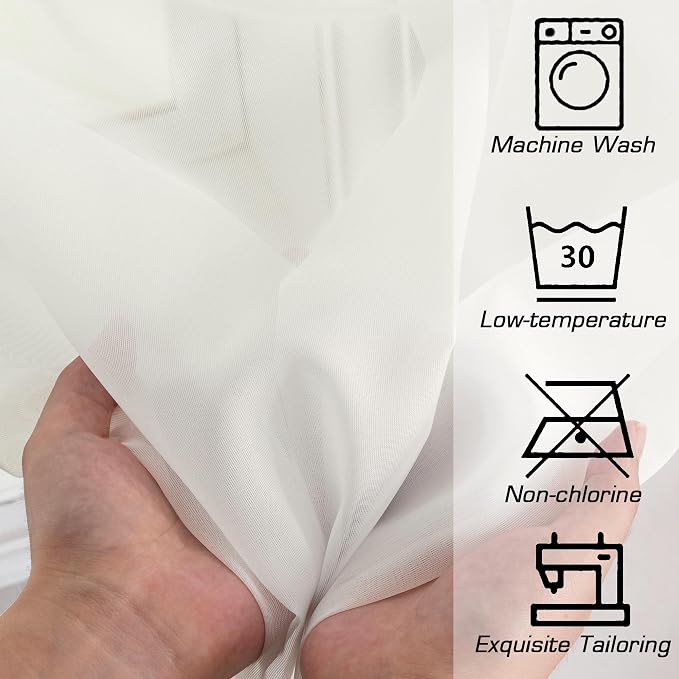 Simplebrand Ivory Sheer Curtains 120 Inches Long, Extra Long Rod Pocket Solid - Image 8