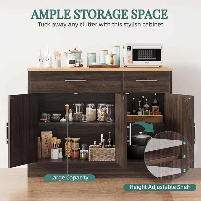 Shintenchi Modern Farmhouse Sideboard Buffet Cabinet, Barn Doors Buffet Cabinet - Image 5