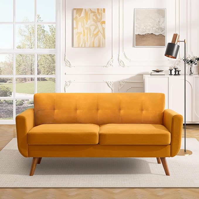 Tbfit 65" W Loveseat Sofa, Velvet Mid Century Modern Love Seat Couches - Image 8