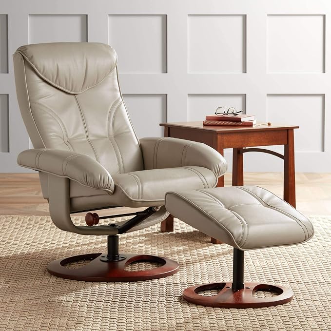 Benchmaster Newport Taupe Swivel Faux Leather Recliner Chair by Benchmaster
