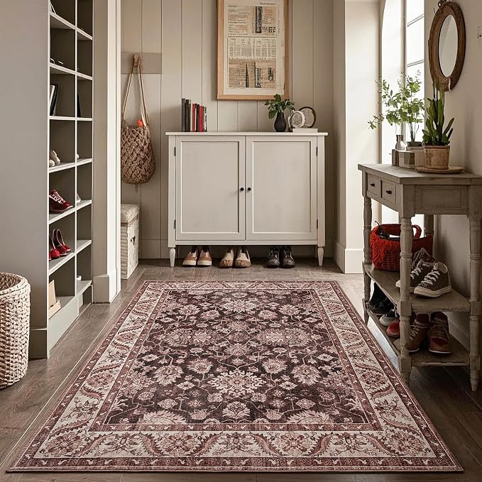 Area Rugs for Living Room, 4x6 Washable Rugs for Bedroom, Non-Slip Retro Floral - Image 5