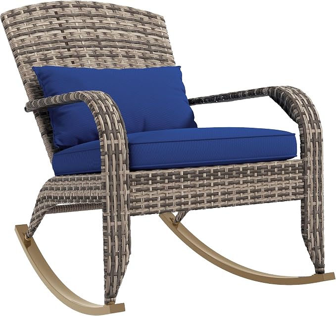 Outsunny Outdoor Wicker Adirondack Rocking Chair, Patio Rattan Rocker Chair by Outsunny