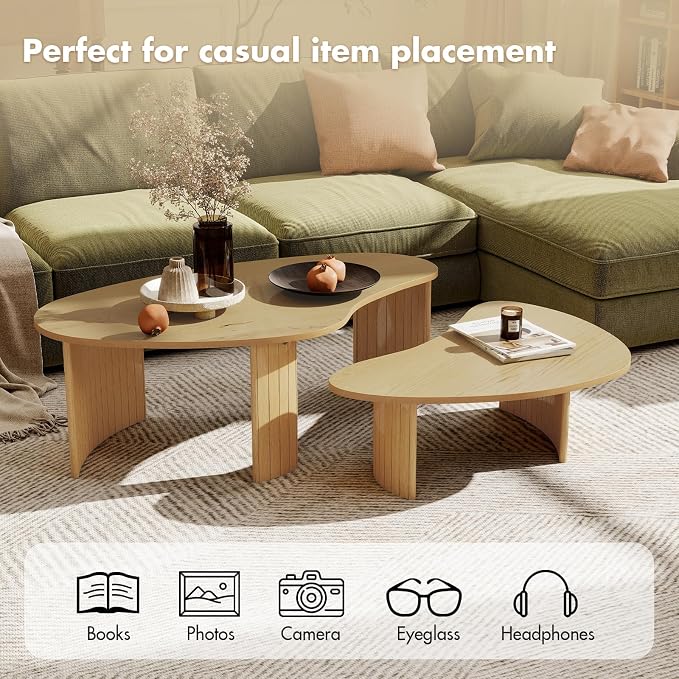 Nesting Coffee Tables Set of 2 – Cloud/Mango Shaped Ash Veneer Top - Image 5