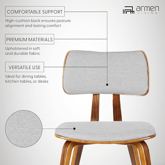 Armen Living Jaguar Mid-Century Dining Chair in Walnut Wood and Gray Fabric - Image 10