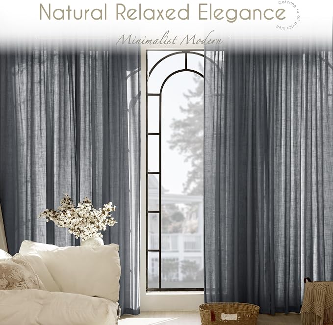Dark Gray Curtains for Living Room Back Tab Modern Farmhouse Semi Sheer Gray - Image 6