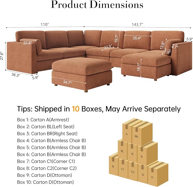Oversized Modular Sectional Sofa, Solid Wood Frame, Removable Washable Cover - Image 2