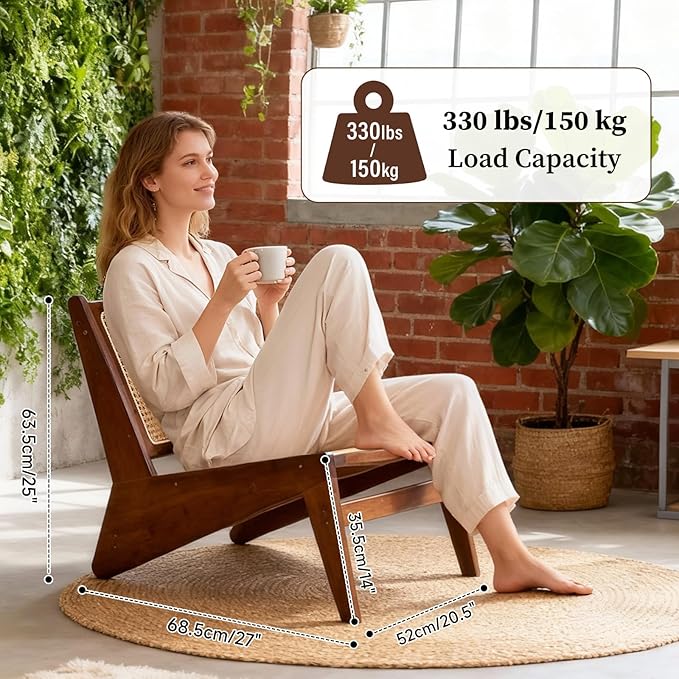 Furlide Mid-Century Accent Chair, Rattan Lounge Chair - Image 2