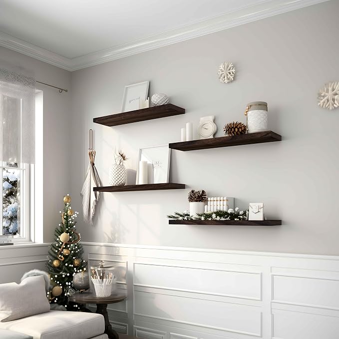 YYWUOJJ Wood Floating Shelves for Wall Decor, Rustic Wall Shelves for Bedroom - Image 3