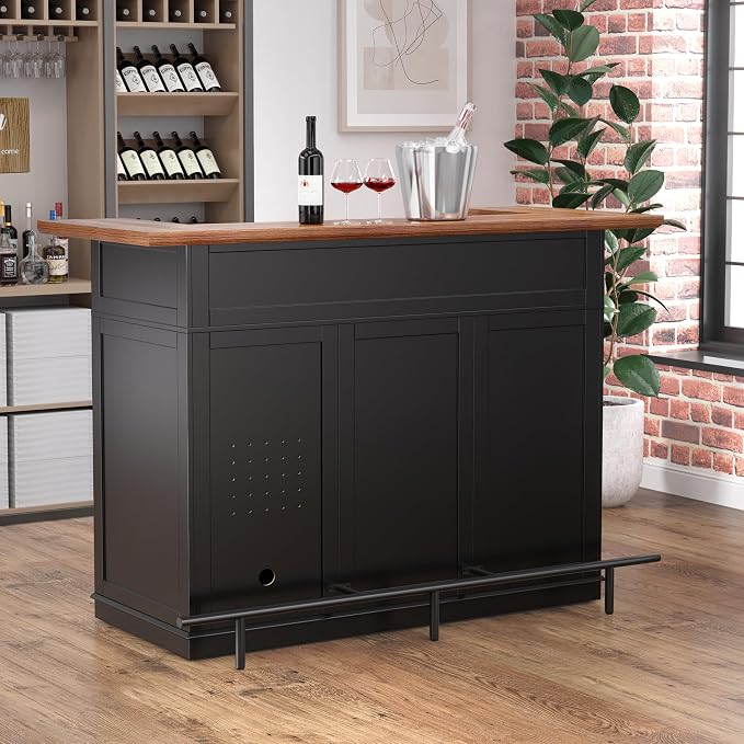 GDLF Home Bar Unit with Fridge Space, U-Shape Liquor Wine Cabinet, 63.1" Mini - Image 2