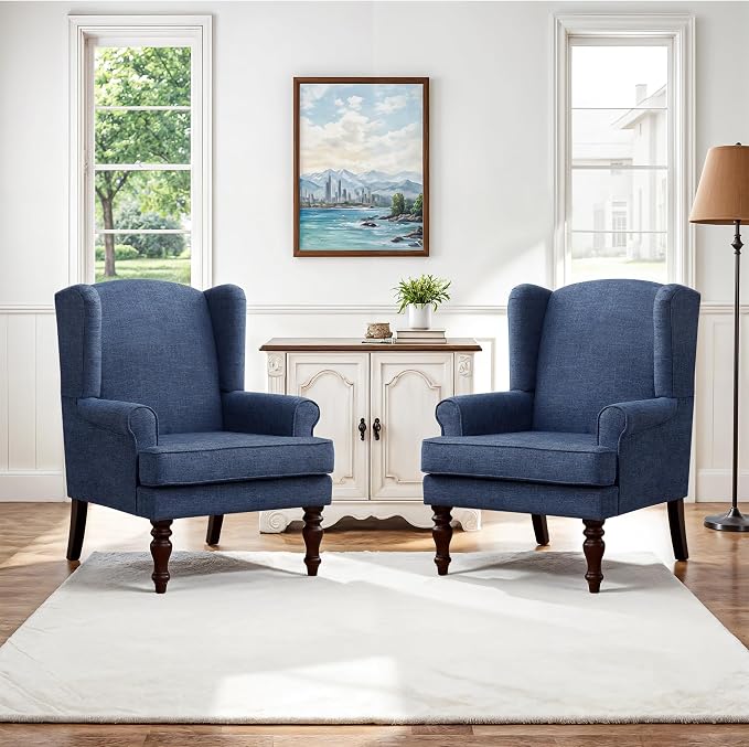 HUIMO Printed Wingback Accent Chair, Linen Upholstered High Back Armchair by HUIMO
