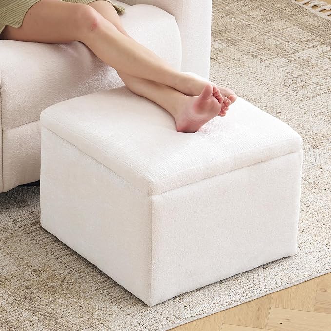 Cube Storage Ottoman, Chenille Ottoman Foot Stools, Ottoman Footstool - Image 3