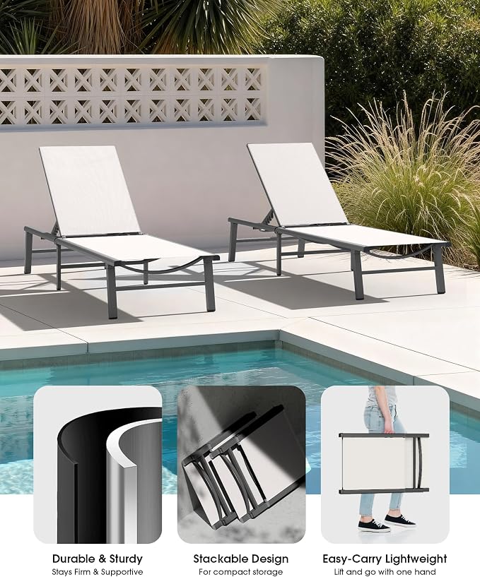 Ciokea Foldable Outdoor Lounge Chair, No Assembly Patio Chaise Lounge Outdoor - Image 5