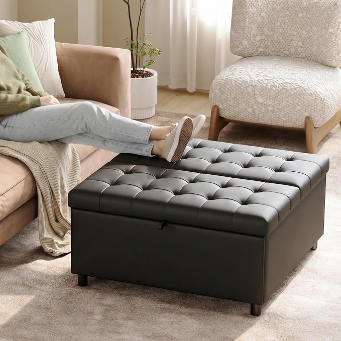 LINLUX Extra Large Leather Storage Ottoman, 35.5 Inch Large Square Lift Top - Image 7