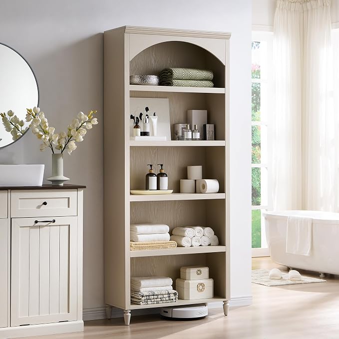 IFGET 76" Tall Arched Bookcase, Farmhouse 5 Tiers Large Arched Bookshelf Cabinet - Image 5