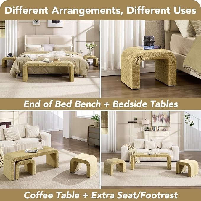 LZAREAL 3-Piece Nesting Woven Rope Coffee Table Set, Modern Coastal Center - Image 3