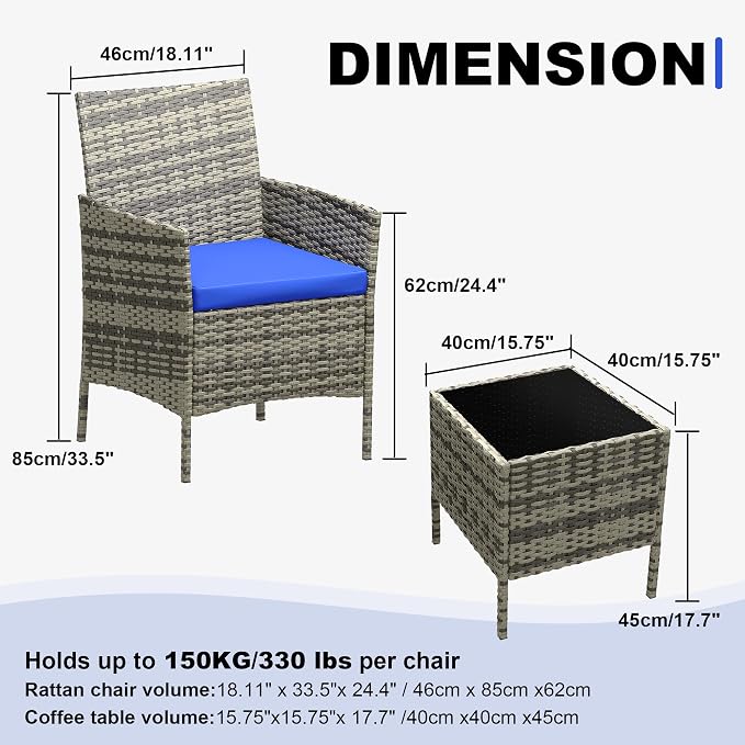 GarveeLife 3-Piece Patio Furniture Set, Rattan Outdoor Furniture - Image 2