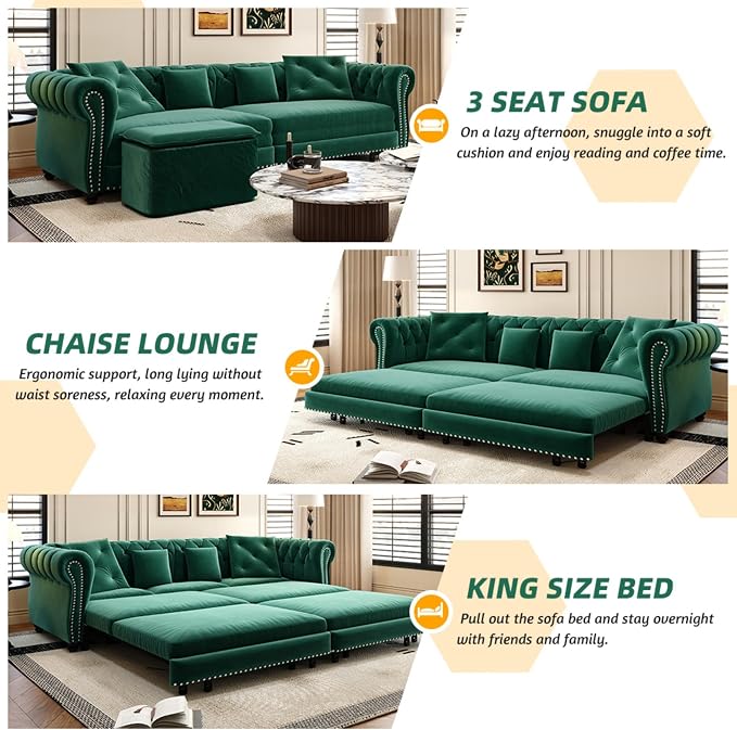 89" Velvet Pull Out Couch Bed - Image 3