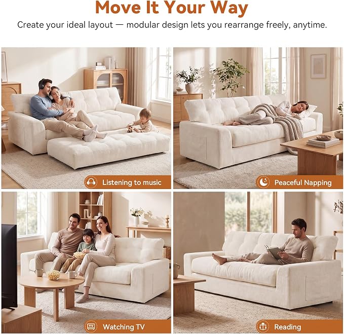 MONVANE 75.6" Convertible 3 Seater Sofa, 2-in-1 Boneless Sleeper Sofa Bed - Image 4