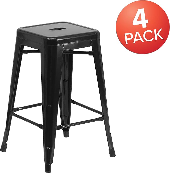 Flash Furniture Lily 4 Pack Commercial Grade 24" High Backless Black Metal - Image 4
