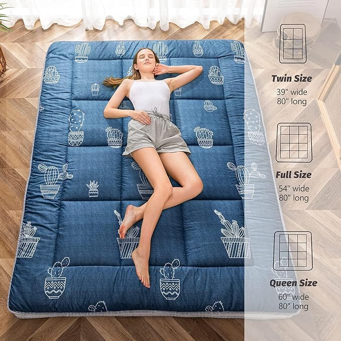 MAXYOYO Grey Cactus Pattern Queen Size Futon Mattress, Japanese Floor Mattress - Image 3
