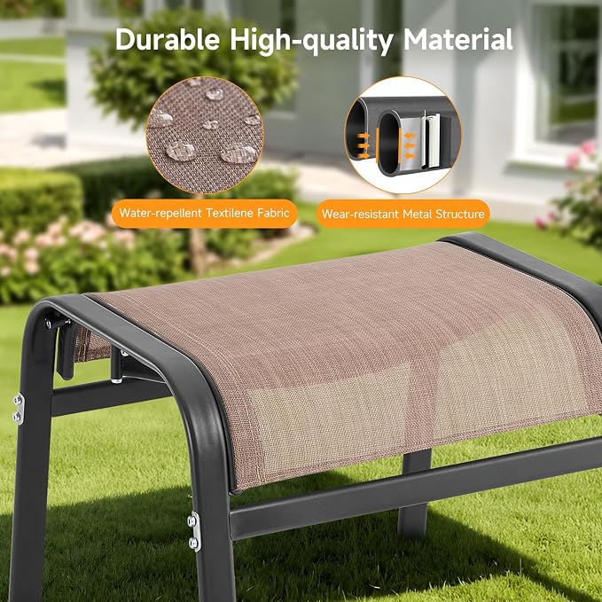 ONBRILL Outdoor Ottoman Set of 2, All Weather Outdoor Foot Stool - Image 5