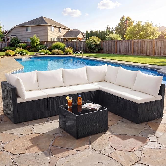 Sweetcrispy 7-Piece Outdoor Patio Sectional Sofa, Modular PE Wicker Outdoor by Sweetcrispy