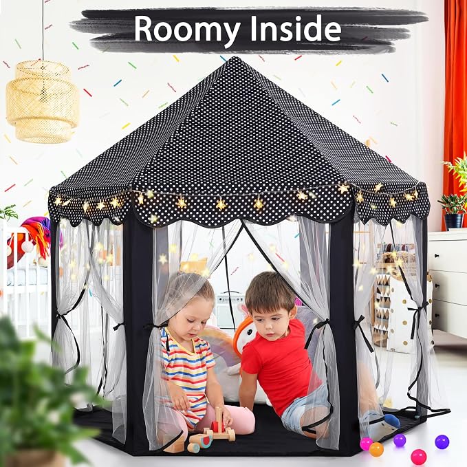Monobeach Princess Tent Girls Black Large Playhouse Kids Castle Play Tent - Image 2