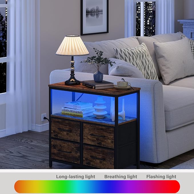 TUTOTAK LED Night Stand with Charging Station, Large Nightstand with USB and - Image 6