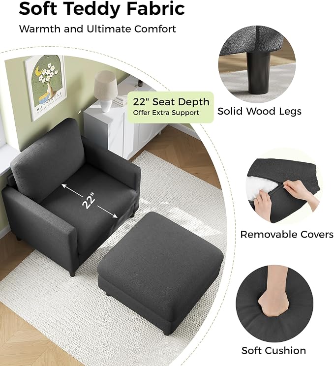 Welzona Sofa Accent Chair with Ottoman, Tool-Free Setup Living Room Accent - Image 4