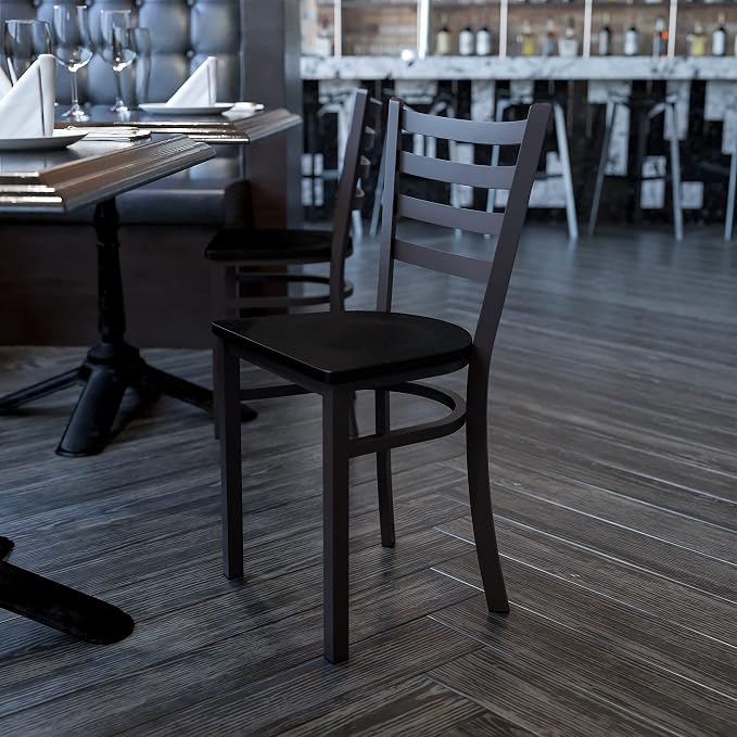 Flash Furniture HERCULES Series Black Ladder Back Metal Restaurant Chair - Image 2