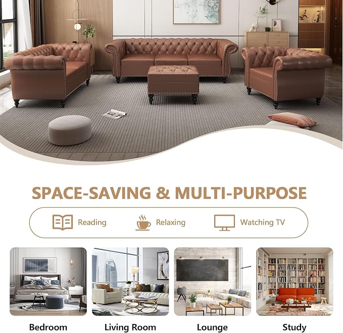 QHITTY 2 Piece Living Room Set, Sectional Chesterfield Sofa Chair Contemporary - Image 6