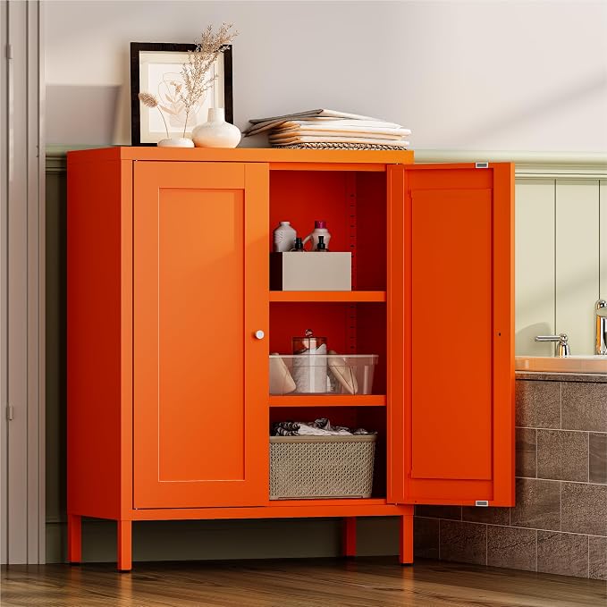 YAUWOH Metal Bathroom Storage Cabinet, Bathroom Floor Storage Cabinet - Image 2